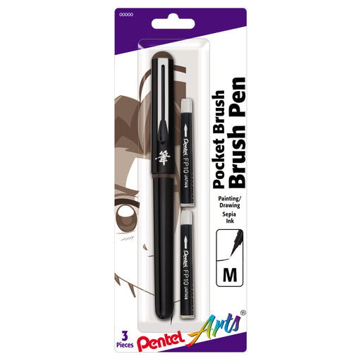 Pentel Pocket Brush Pen Pigment Ink Refills, Sepia, 2/Pkg.