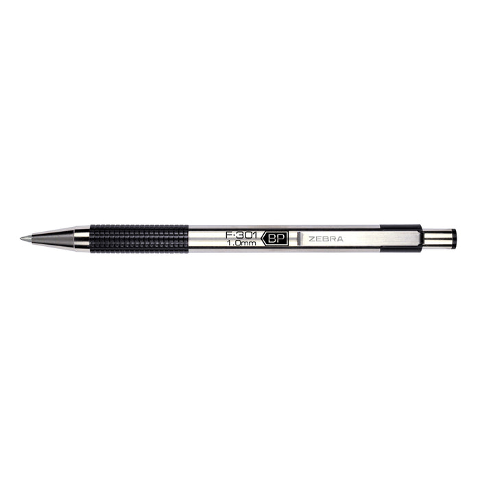 Zebra F-301 Retractable Ballpoint Pen, 1mm, Black