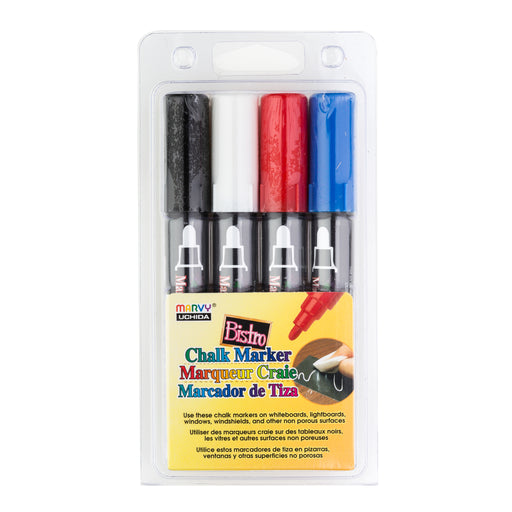 Uchida Bistro Chalk Marker Set, 4-Colors, Broad Tip, Basic