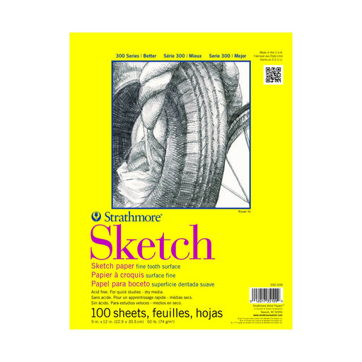 Strathmore Sketch Paper Pad, 300 Series, Tape-Bound, 9" x 12", 100 Sheets