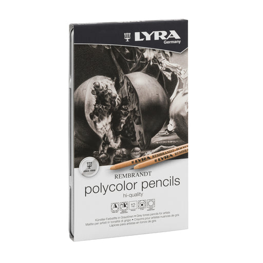 Lyra Rembrandt Polycolor Pencil Set, Black, White & Gray Tones Set, 12-Pieces