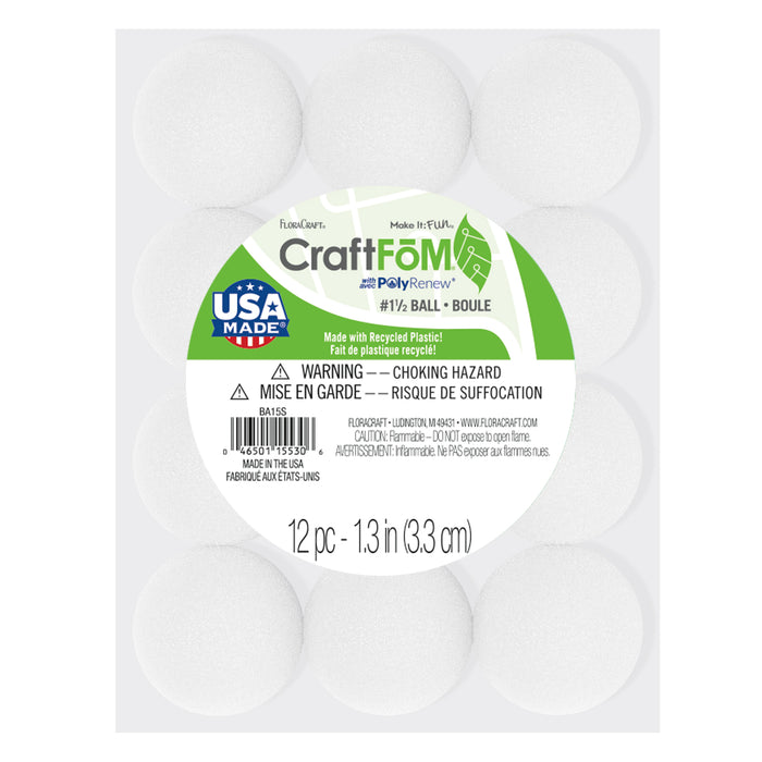 FloraCraft Styrofoam Balls, 1-1/2", 12/Pkg.