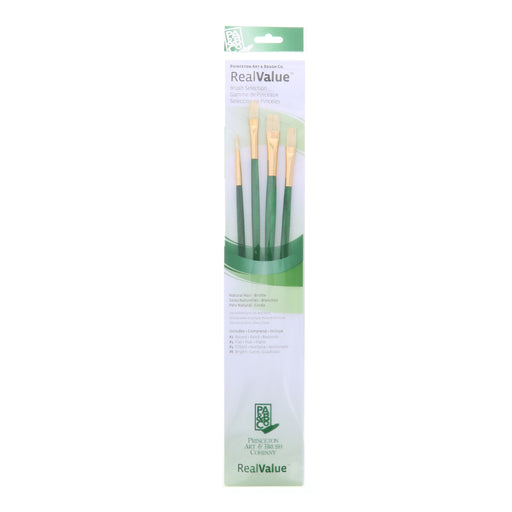 Princeton Brush Real Value 4-Brush Bristle Brush Set, Round 2, Flat 4, Filbert 4, Bright 6 (LH)