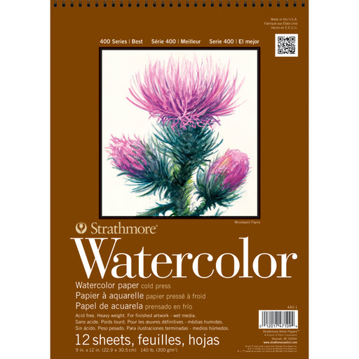 Strathmore 400 Series Watercolor Paper Pad, Top Wire Bound, 9x12 inches, 12 Sheets (140lb/300g)