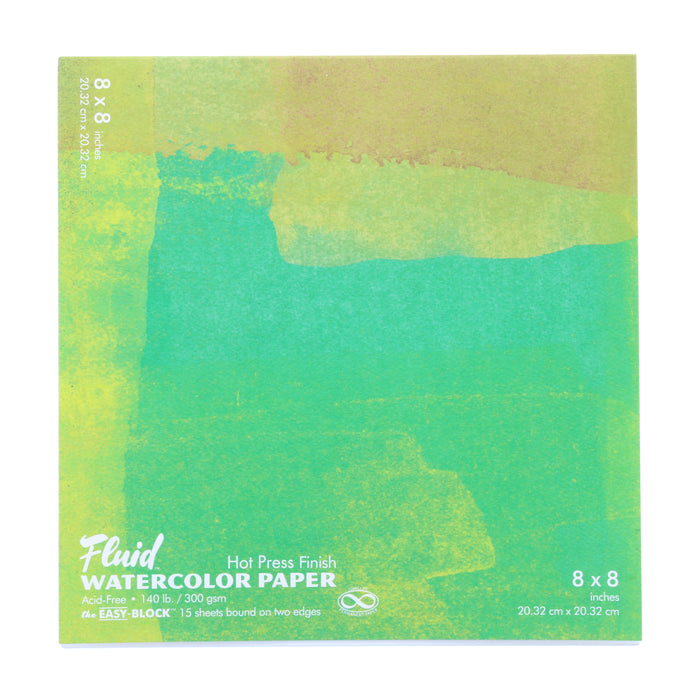 Global Art Fluid Watercolor Paper Block, Hot-Press, 8" x 8" 15 Sheets/Pad