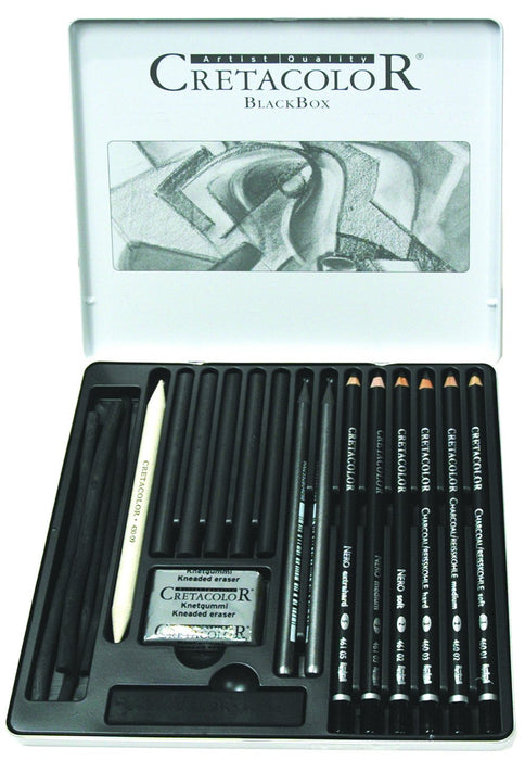 Cretacolor Black Box Drawing Set, Tin Box, 20 Pieces