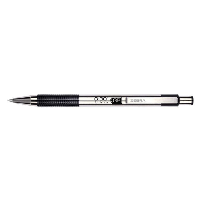 Zebra G-301 Retractable Gel Pen, .7mm, Black