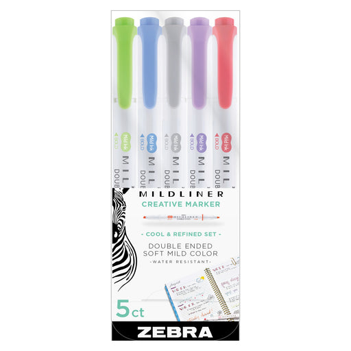 Zebra Mildliner Double-Ended Highlighter Set, 5-Colors, Soft