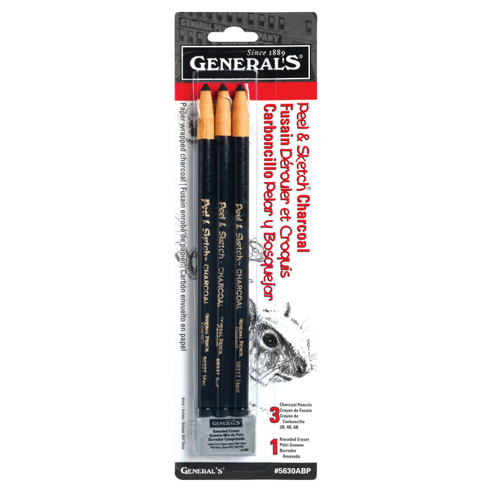 General Pencil Peel & Sketch Charcoal Pencil Set, 3/Pkg.