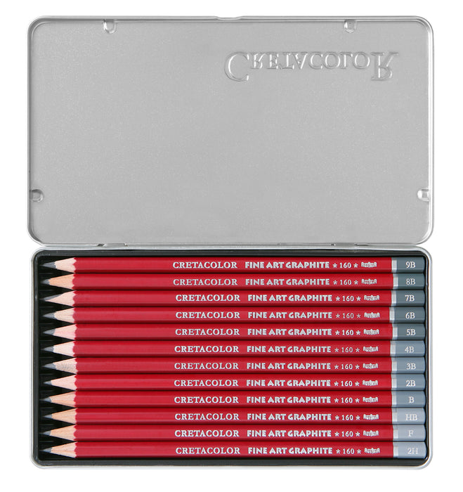 Cretacolor Fine Art Graphite Tin Set, Red Graphite Pencil Tin Set of 12