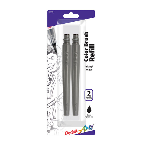 Pentel Color Brush Pen Refill Ink Cartridges, 2/Pkg., Pigmented, Black