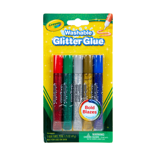 Crayola Washable Glitter Glue Set, Bold Colors, 5/Pkg.