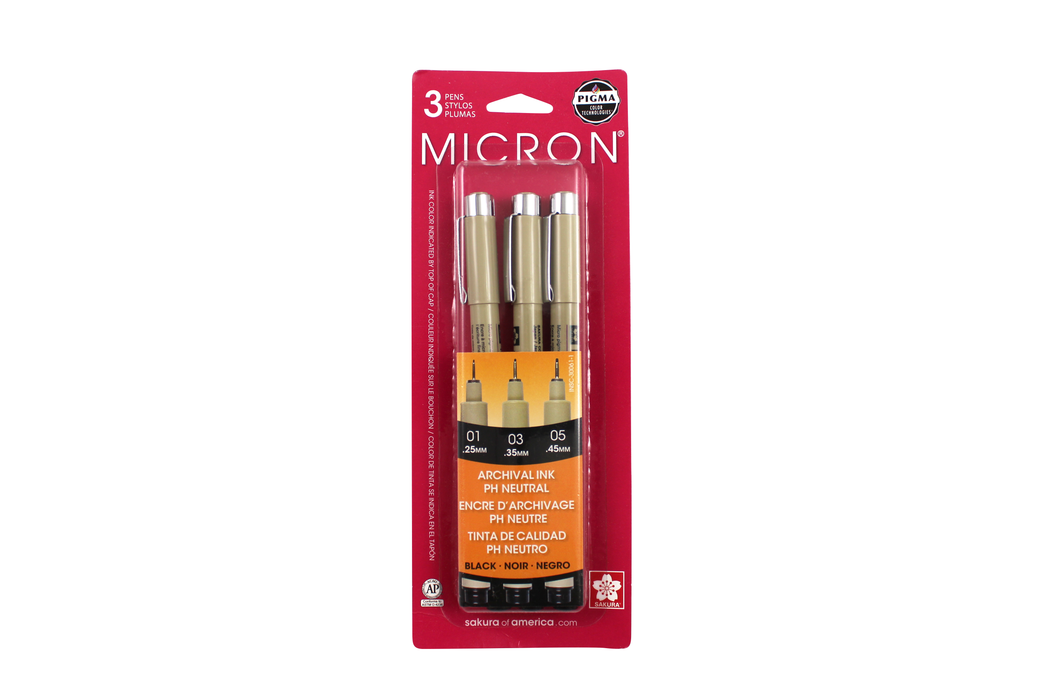 Sakura Pigma Micron Pen Set, 3-Pens, .25, .35, .45