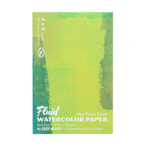 Global Art Fluid Watercolor Paper Block, Hot-Press, 4" x 6" 15 Sheets/Pad