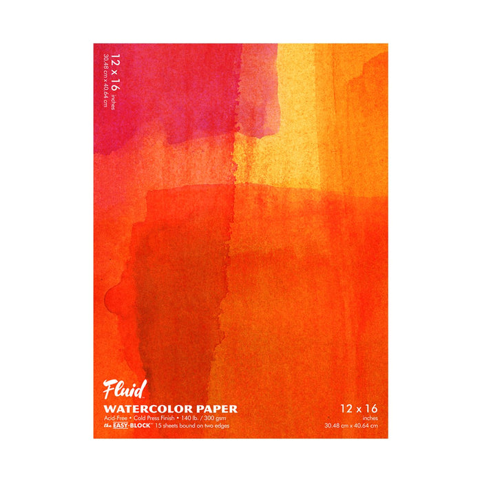 Global Art Fluid Watercolor Paper Block, Cold-Press, 12" x 16" 15 Sheets/Pad