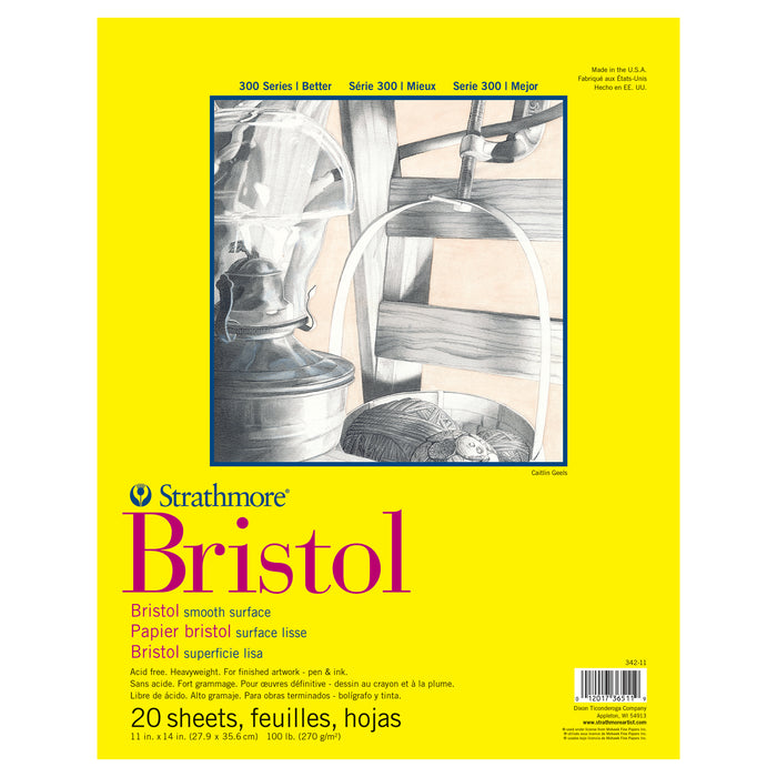 Strathmore Bristol Paper Pad, 300 Series, Tape-Bound, 20 Sheets, Smooth, 11" x 14""