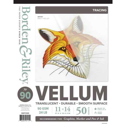 Borden & Riley #90 Sheer Trace Vellum Pad, 50 Sheets, 11" x 14"