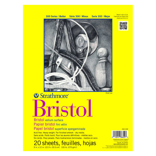 Strathmore Bristol Paper Pad, 300 Series, Tape-Bound, 20 Sheets, Vellum, 9" x 12"