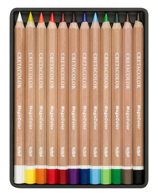 Cretacolor MegaColor Pencil Set, Megacolor Tin Set of 12 Assorted Colors