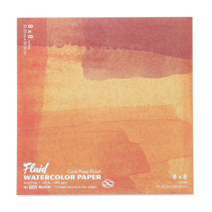 Global Art Fluid Watercolor Paper Block, Cold-Press, 8" x 8" 15 Sheets/Pad