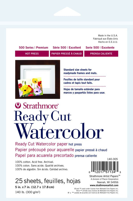 Strathmore Watercolor Paper 500 Series Hot-Press, 5" x 7", 25 Sheets