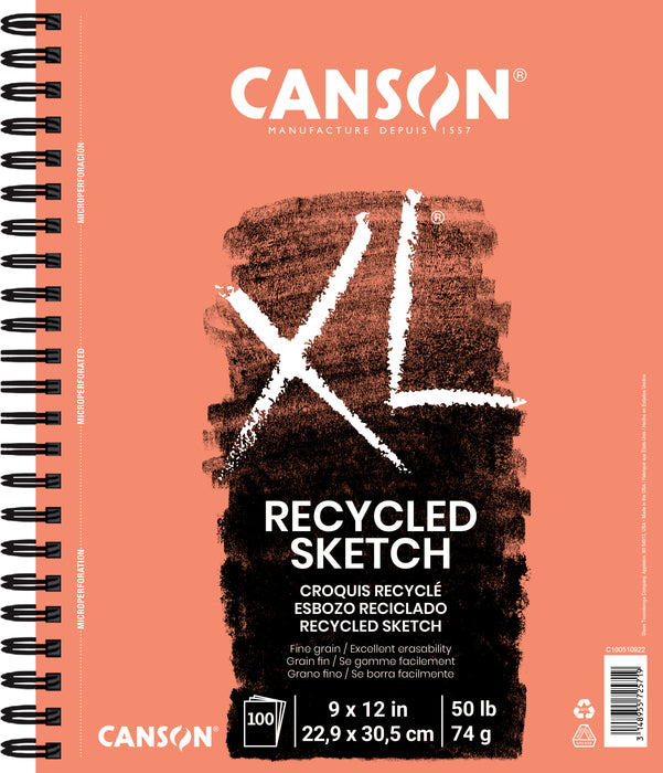 Canson XL Recycled Sketch Pad, 9" x 12", 100 Sheets, Wirebound