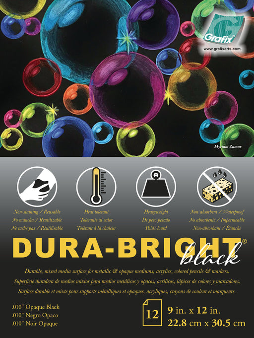 Grafix Dura-Bright Pad, 12 Sheets, .01mm, Black, 9" x 12"