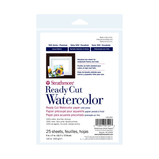 Strathmore Watercolor Paper Ready Cut Sheets, 500 Series Cold-Press, 5" x 7", 25 Sheets